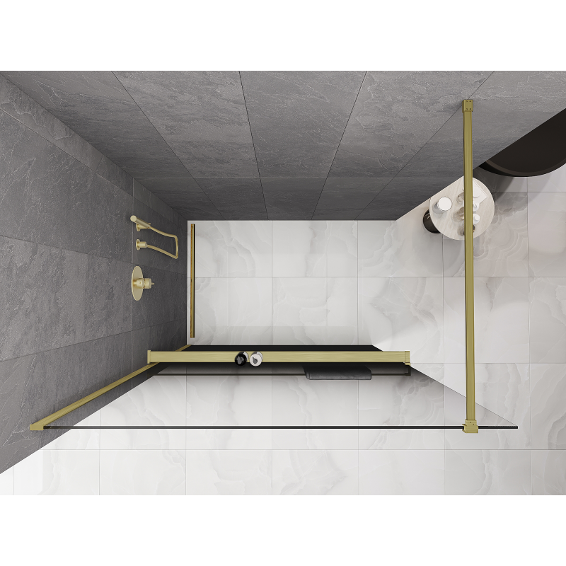 Mexen Kioto+ dušo sienelė su lentyna Walk-in 80 x 200 cm, juoda ombre 8 mm, auksinė šlifuota - 800-080-121-55-76