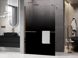 Mexen Kioto+ dušo sienelė su lentyna Walk-in 140 x 200 cm, juodas ombre 8 mm, rožinis auksas - 800-140-121-60-76