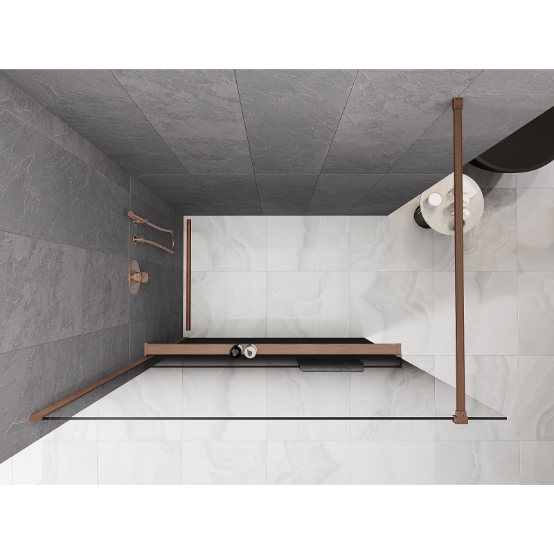 Mexen Kioto+ dušo siena su lentyna Walk-in 110 x 200 cm, juoda ombre 8 mm, šlifuotas varis - 800-110-121-65-76