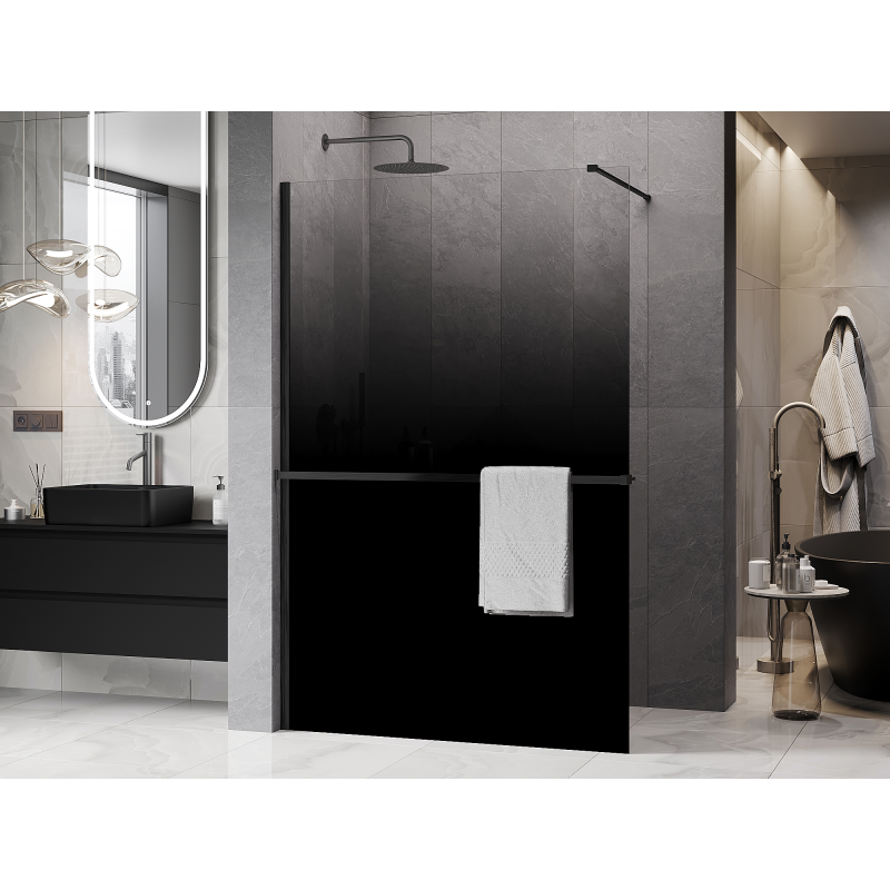 Mexen Kioto+ dušo siena su lentyna Walk-in 70 x 200 cm, ombre juoda 8 mm, gun pilka šlifuota - 800-070-121-66-76