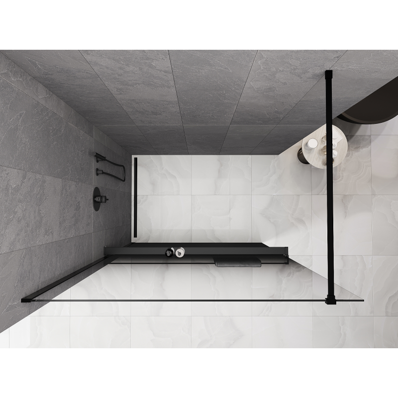 Mexen Kioto+ dušo siena su lentyna Walk-in 140 x 200 cm, ombre juoda 8 mm, juoda - 800-140-121-70-76