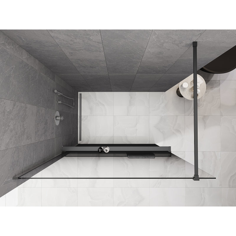 Mexen Kioto+ dušo sienelė su lentyna Walk-in 80 x 200 cm, ombre juoda 8 mm, ginklo metalo spalvos - 800-080-121-95-76