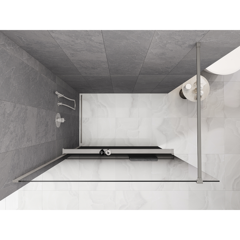 Mexen Kioto+ dušo siena su lentyna Walk-in 140 x 200 cm, ombre juoda 8 mm, šlifuotas nikelis - 800-140-121-97-76