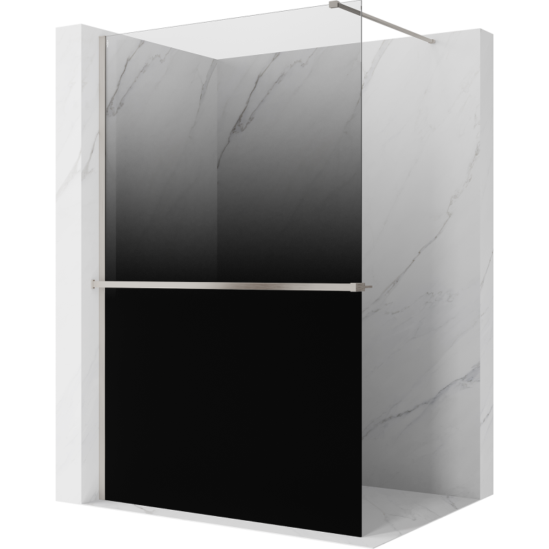Mexen Kioto+ dušo siena su lentyna Walk-in 140 x 200 cm, ombre juoda 8 mm, šlifuotas nikelis - 800-140-121-97-76