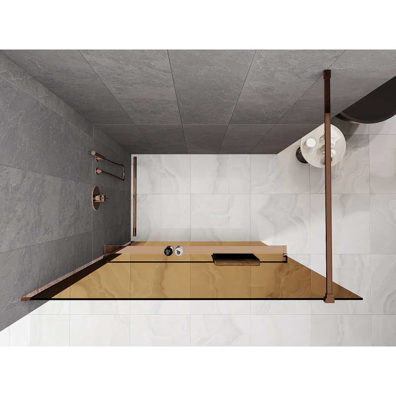 Mexen Kioto+ dušo sienelė su lentyna Walk-in 130 x 200 cm, bronzinė 8 mm, rožinis auksas - 800-130-121-60-32