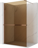 Mexen Kioto+ dušo sienelė su lentyna Walk-in 130 x 200 cm, bronzinė 8 mm, rožinis auksas - 800-130-121-60-32