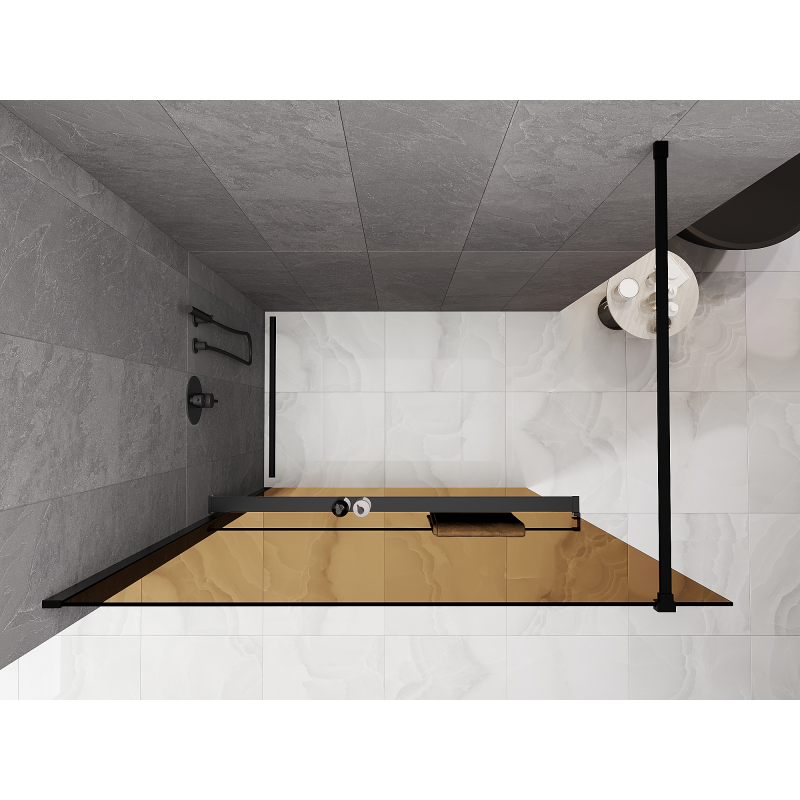 Mexen Kioto+ dušo pertvara su lentyna Walk-in 70 x 200 cm, 8 mm bronza, juoda - 800-070-121-70-32