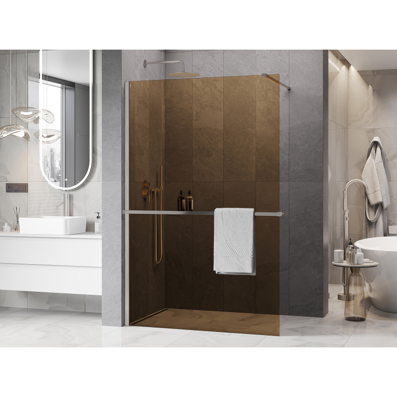 Mexen Kioto+ dušo siena su lentyna Walk-in 70 x 200 cm, bronzinis 8 mm, šlifuotas nikelis - 800-070-121-97-32