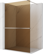 Mexen Kioto+ dušo sienelė su lentyna Walk-in 80 x 200 cm, ruda 8 mm, šlifuotas nikelis - 800-080-121-97-32