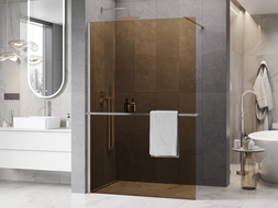 Mexen Kioto+ dušo sienelė su lentyna Walk-in 100 x 200 cm, bronza 8 mm, šlifuotas nikelis - 800-100-121-97-32
