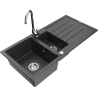 Mexen Andres granitinė 1,5 skylių kriauklė su nutekamu ir virtuviniu maišytuvu Telma, juoda taškuota - 6515-76-670200-00