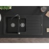 Mexen Andres granito plautuvė 1,5 pagrindine su nutekamu ir virtuvės maišytuvu Telma, juoda - 6515-77-670200-70