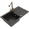 Mexen Pablo 1 kamerų granito plautuvė su nusausintuvu ir virtuviniu maišytuvu Duero, juodos/auksinės spalvos metalikas