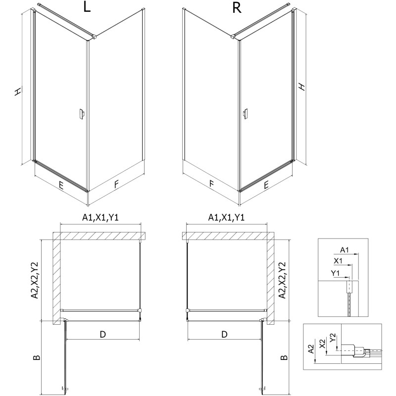 Mexen Mist-B dušo kabina stumdomomis durimis 95 x 70 cm, skaidri, balta - 8A2T-095-070-20-00