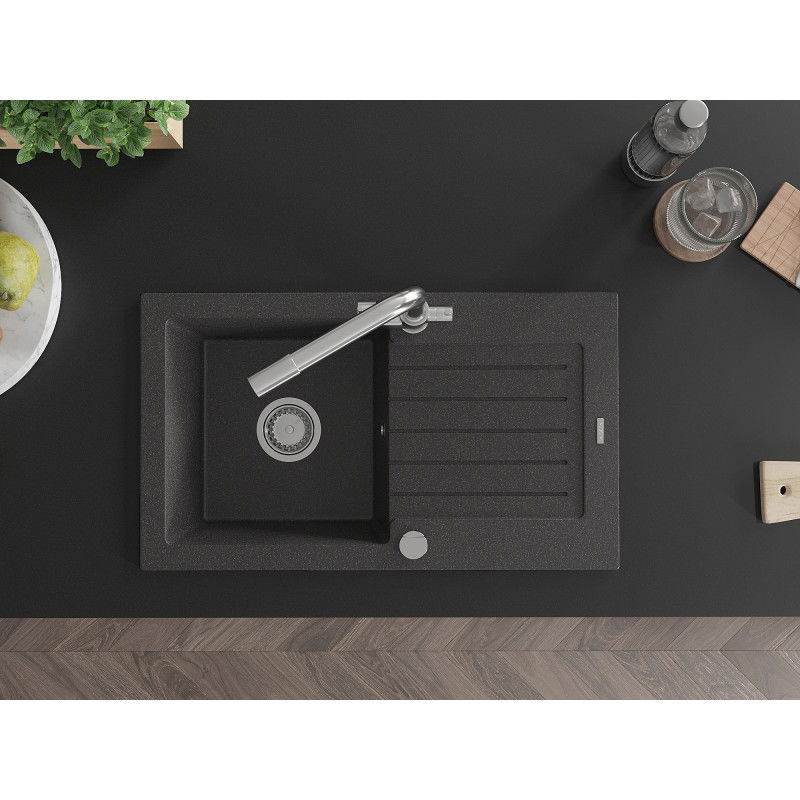 Mexen Pablo granito kriauklė su indaplove ir Duero virtuvės maišytuvu, juodai taškuota - 6510-76-671600-00