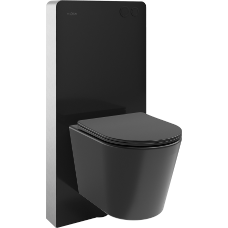 Mexen Rico komplektas prie sienos WC rėmo pneumatinis Tex Air G su WC puodu Tornado ir lėtai nusileidžiančia sėdyne, juodas