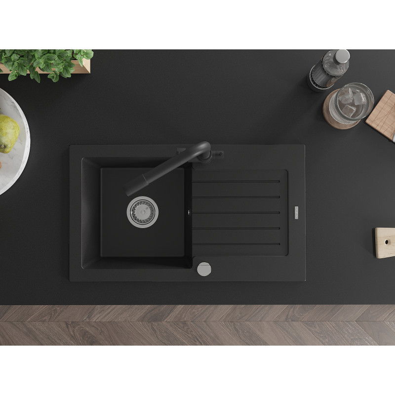 Mexen Pablo granito plautuvė su viena kamera, nutekėjimu ir Duero virtuviniu maišytuvu, juoda - 6510-77-671600-70