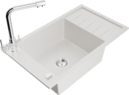 Mexen Elias granito plautuvė su viena durele ir čiaupu Duero, balta - 6511-20-671600-00