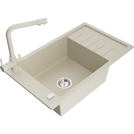 Mexen Elias vienos kameros granito kriauklė su nusausintuvu ir virtuviniu maišytuvu Duero, smėlio spalvos - 6511-69-671600-69