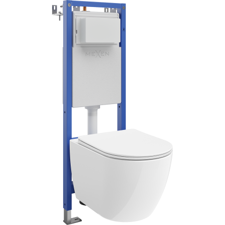 Mexen Lena WC komplektas paslėptas montavimui siaura rėmas, kampinis Tex W su WC dubeniu 2.0 ir lėtai nusileidžiančiu