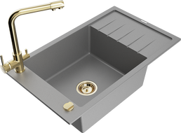 Mexen Elias granitinė plautuvė su vienu dubeniu ir nutekėjimo vieta bei Duero virtuviniu maišytuvu, pilka - 6511-71-671600-50