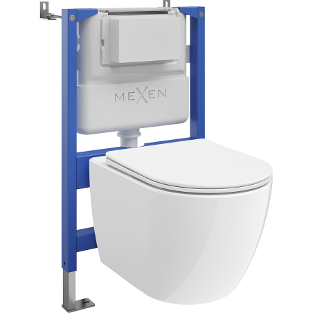 Mexen Lena paslėptas WC komplektas Tex Air XS-F pneumatinis rėmas su WC 2.0 dubeniu ir lėtai užsidarančiu dangčiu, baltas
