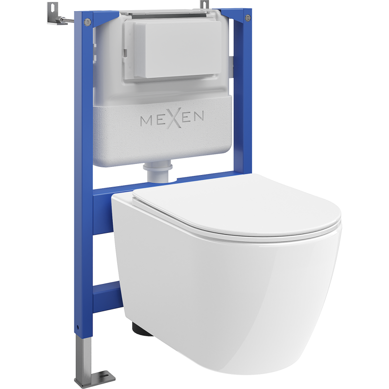 Mexen Rico paslėptas WC rėmo komplektas Tex Air XS-F su WC puodu 2.0 Tornado ir lėtai nusileidžiančia dangteliu, baltas