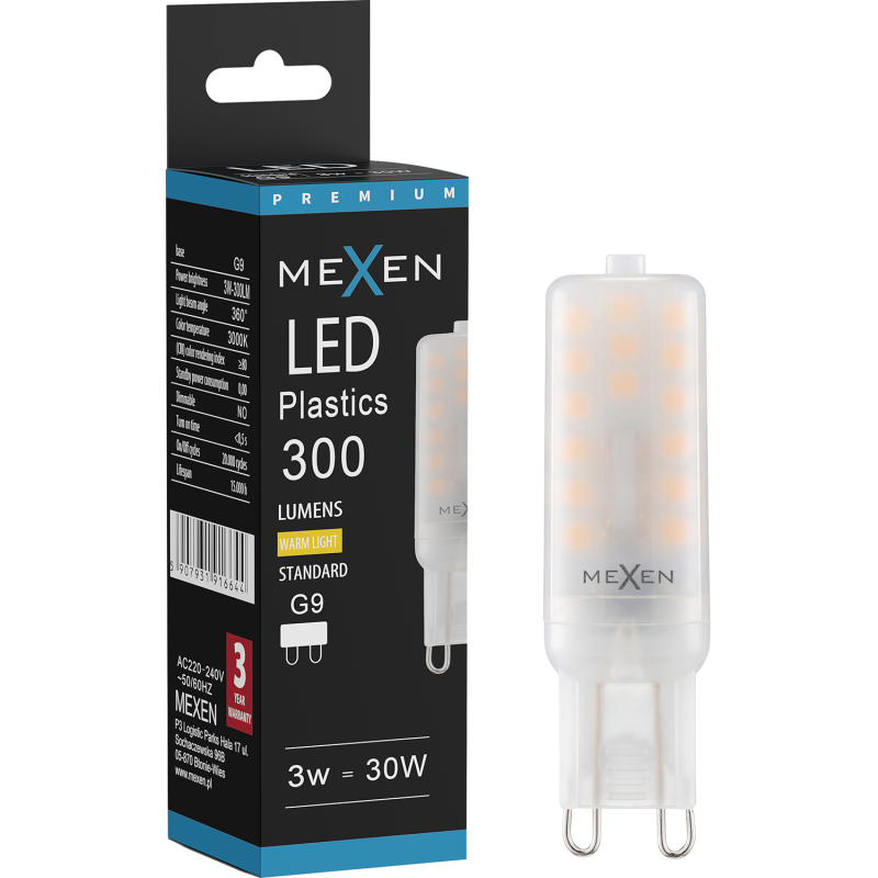 Mexen Aura LED lemputė G9, 3W, Šilta - 3000K, 300 lm - L120-G9-0330-01