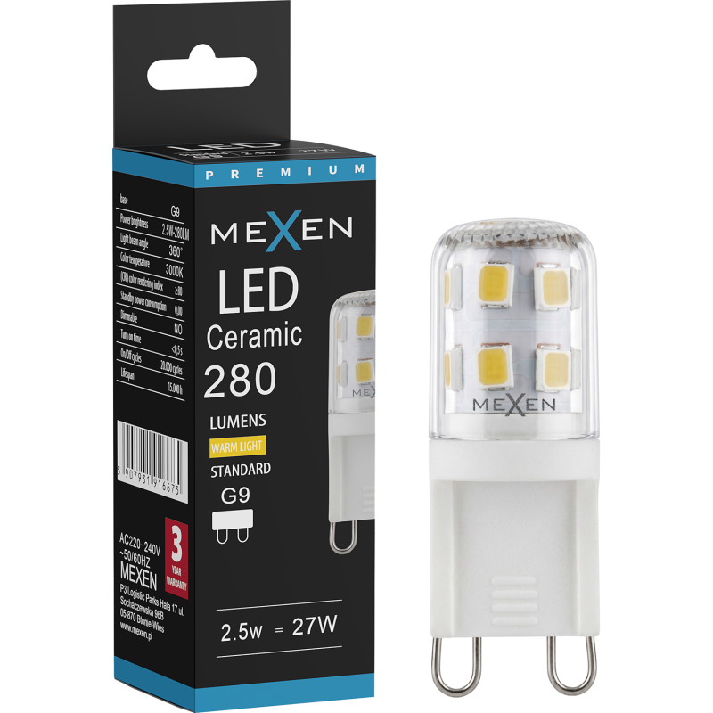 Mexen Aura LED lemputė G9, 2,5W, Šilta - 3000K, 280 lm - L121-G9-0230-01