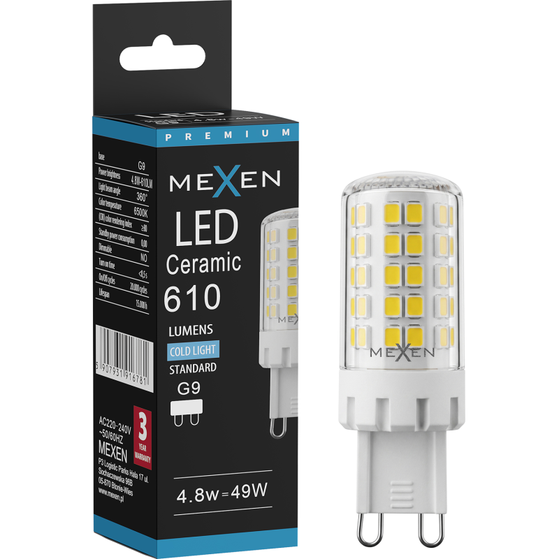 Mexen Aura LED lemputė G9, 4,8W, Šalta - 6500K, 610 lm - L121-G9-0565-01