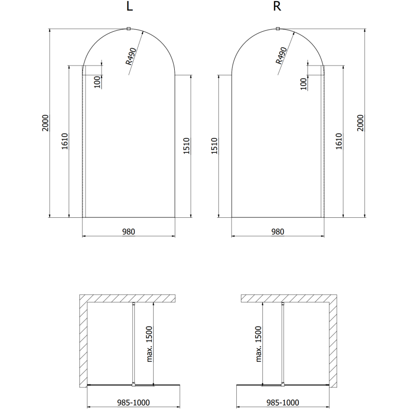 Mexen Kioto-Q dušo kabinos siena Walk-in 100 x 200 cm, skaidri 8 mm, balta - 800-100-101-20-00-Q
