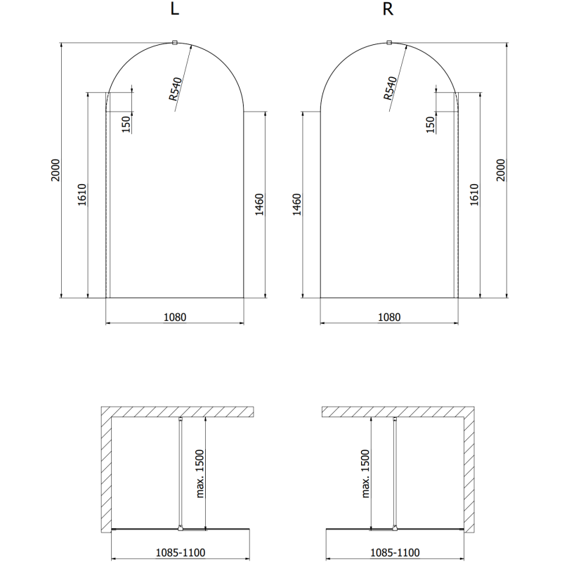 Mexen Kioto-Q dušo siena Walk-in 110 x 200 cm, skaidrus 8 mm, balta - 800-110-101-20-00-Q