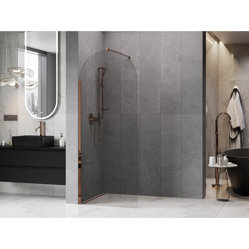Mexen Kioto-Q dušo siena Walk-in 90 x 200 cm, skaidrus 8 mm, rožinis auksas - 800-090-101-60-00-Q
