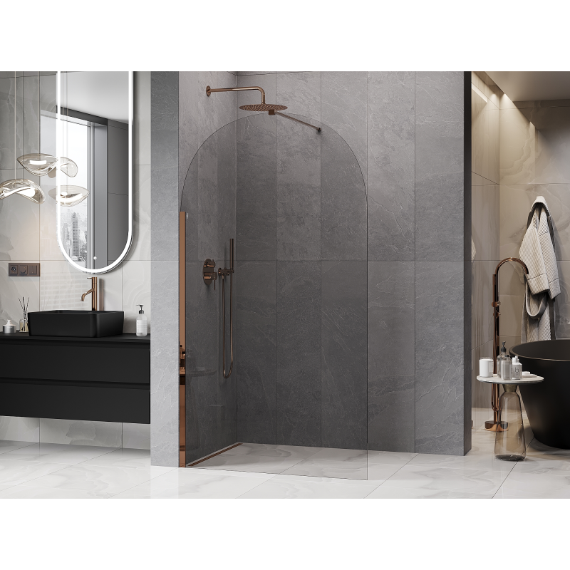 Mexen Kioto-Q dušo siena Walk-in 110 x 200 cm, permatomas 8 mm, rožinio aukso - 800-110-101-60-00-Q