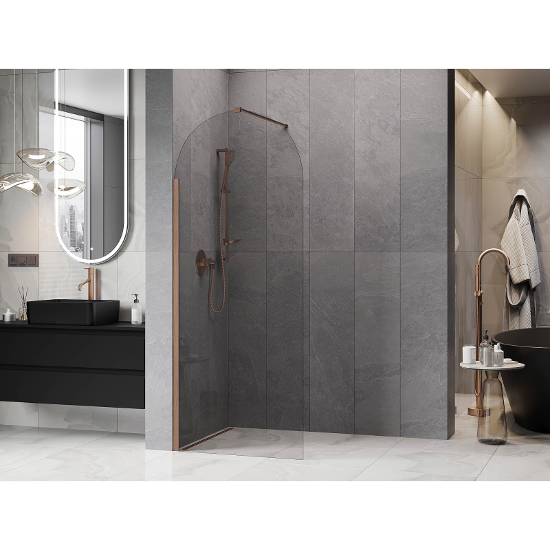 Mexen Kioto-Q Dušo sienelė Walk-in 80 x 200 cm, skaidri 8 mm, šepečiu valytas varis - 800-080-101-65-00-Q