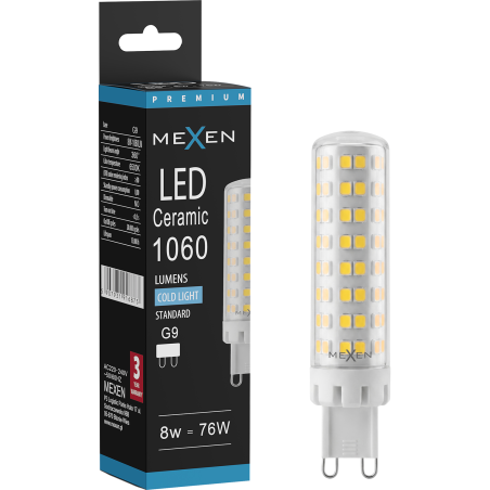Mexen Aura LED lemputė G9, 8W, Šaltai balta - 6500K, 1060 lm - L121-G9-0865-01