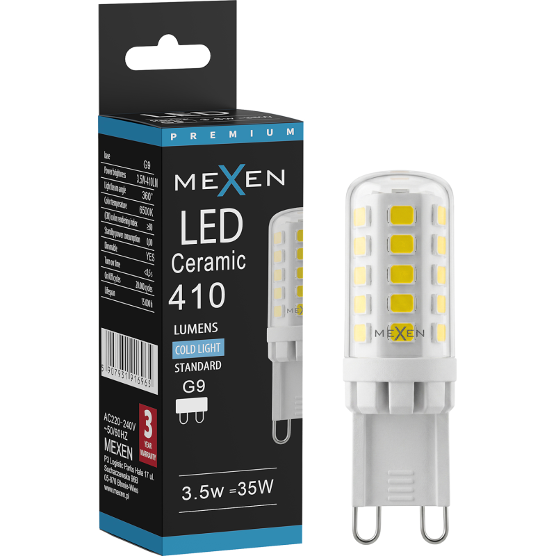 Mexen Aura LED lemputė, reguliuojama G9, 3,5W, Šaltai balta - 6500K, 410 lm - L122-G9-0365-01