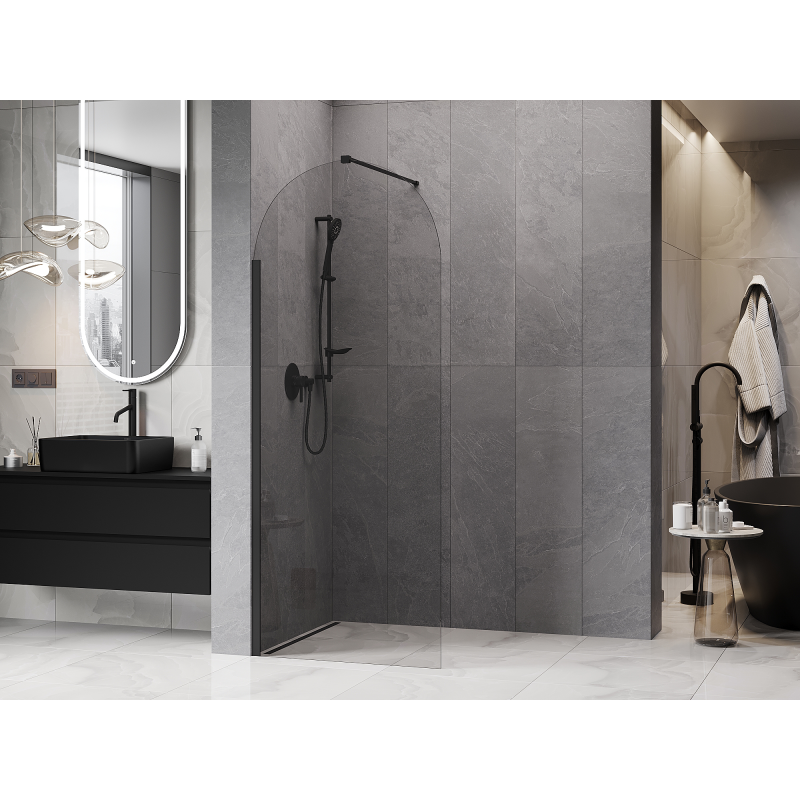Mexen Kioto-Q Dušo sienelė Walk-in 90 x 200 cm, permatoma 8 mm, juoda - 800-090-101-70-00-Q
