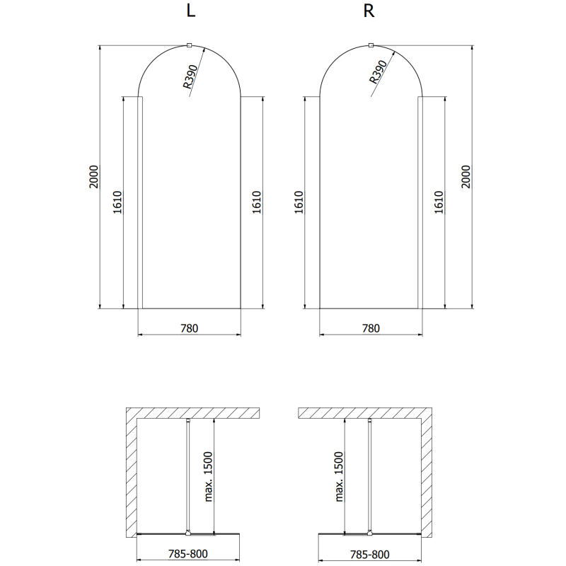 Mexen Kioto-Q Dušo panelis Walk-in 80 x 200 cm, skaidrus 8 mm, šlifuotas nikelis - 800-080-101-97-00-Q