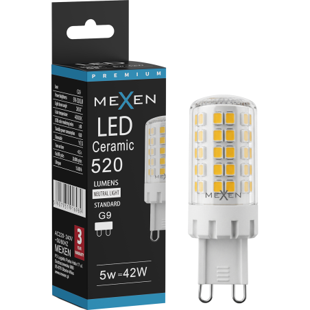 Mexen Aura LED lemputė su reguliuojamu ryškumu G9, 5W, Neutrali - 4000K, 520 lm - L122-G9-0540-01