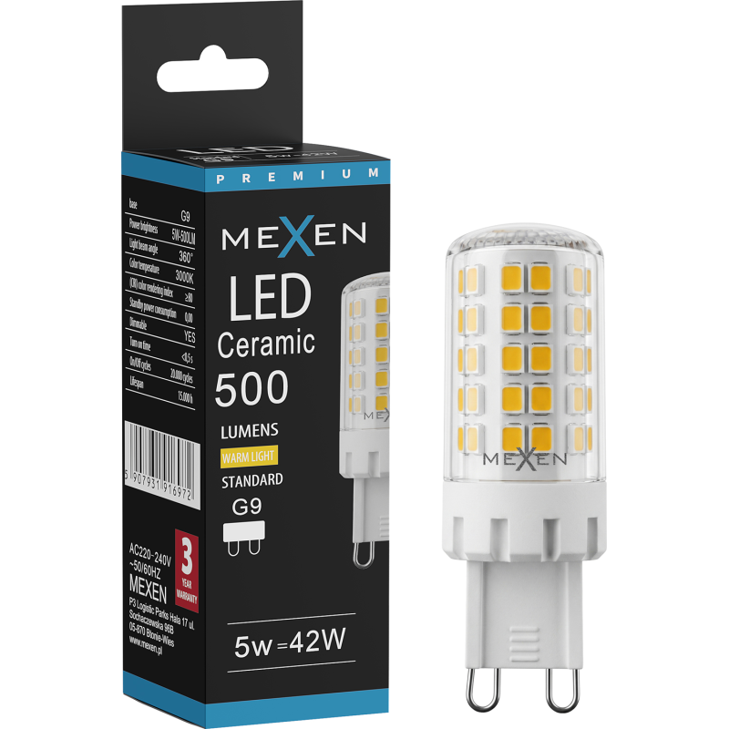Mexen Aura LED lemputė, kurią galima pritemdyti, G9, 5W, šalta - 6500K, 520 lm - L122-G9-0565-01