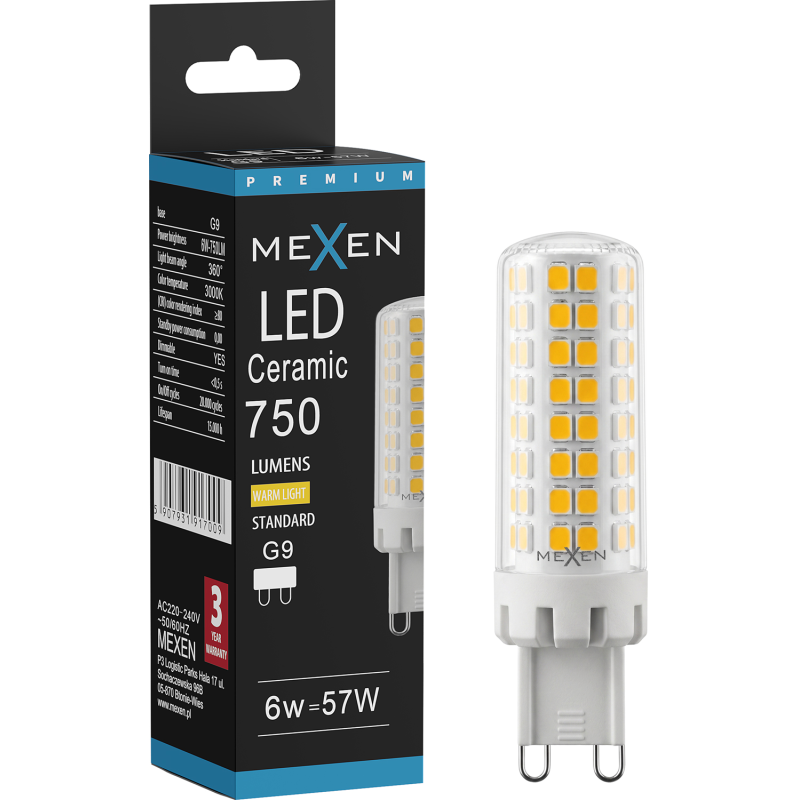 Mexen Aura LED lemputė, pritemdoma G9, 6W, šilta - 3000K, 750 lm - L122-G9-0630-01