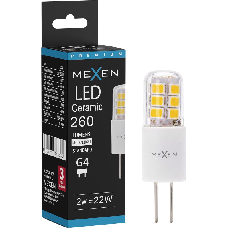 Mexen Oris LED lemputė G4, 2W, Neutrali - 4000K, 260 lm - L115-G4-0240-02