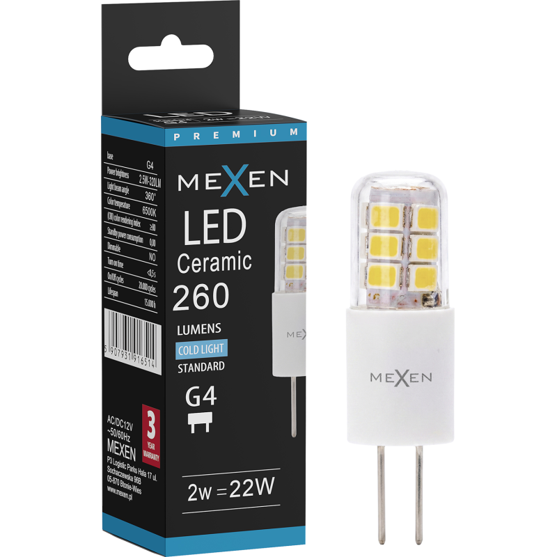 Mexen Oris LED lemputė G4, 2W, Šaltai balta - 6500K, 260 lm - L115-G4-0265-02