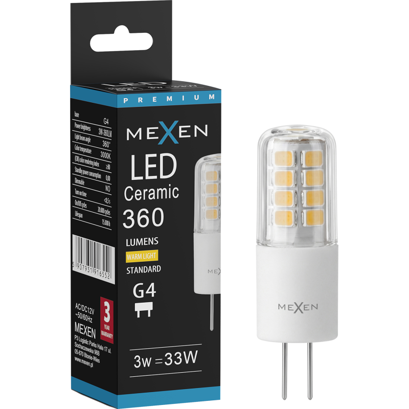 Mexen Oris LED lemputė G4, 3W, Šilta - 3000K, 360 lm - L115-G4-0330-01