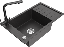 Mexen Elias vienos kameros granitinė plautuvė su nusausintuvu ir Duero virtuviniu maišytuvu, juoda dėmėta - 6511-76-671600-70