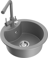 Mexen Diego granitinė vienos kameros plautuvė su virtuviniu maišytuvu Duero, pilka - 6512-71-671600-71