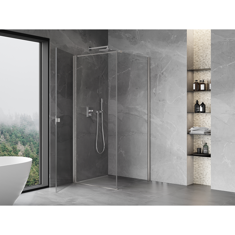 Mexen Mist-B 90 x 90 cm atveriama dušo kabina, permatoma, šlifuotas nikelis - 8A2T-095-095-97-00