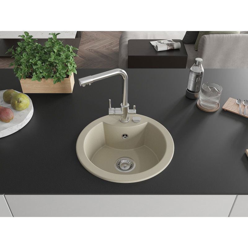 Mexen Diego vienos komoros granito plautuvė su Duero virtuvės maišytuvu, smėlio - 6512-69-671600-00