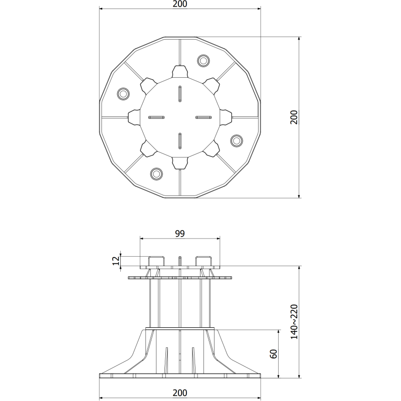 Mexen UniC reguliuojamas terasos laikiklis plokštėms 140-220 mm - C9902-140-220